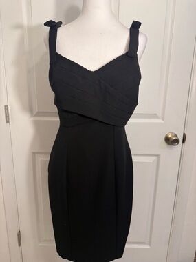 Posh Couture Black Cocktail Dress with Tie-Shoulder Straps